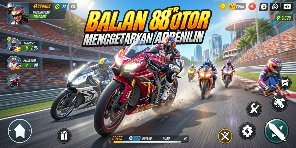 Tampilan gameplay yang mendebarkan di lintasan balap motor.