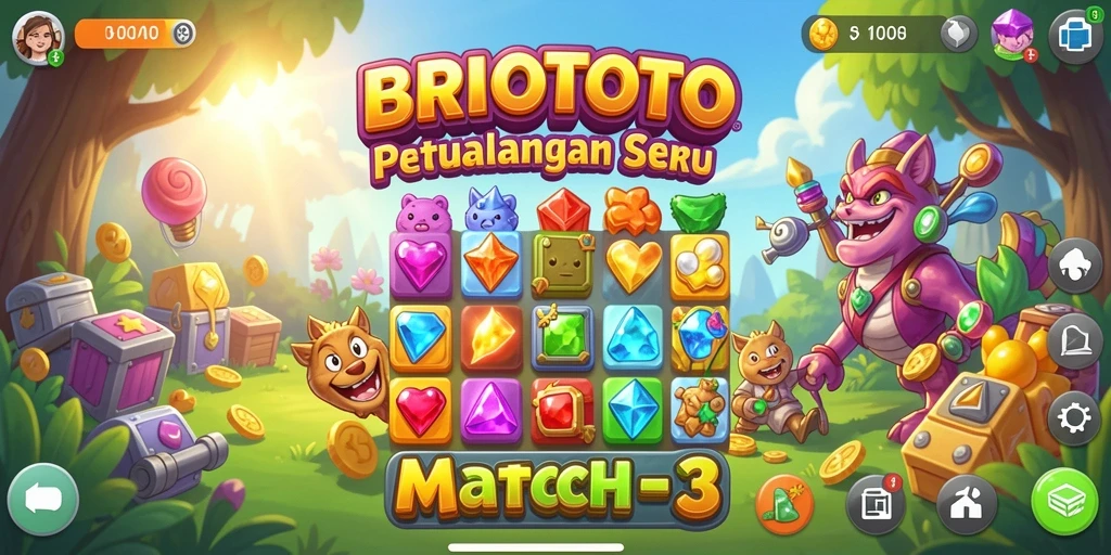 Menggambarkan gameplay seru dalam BRIOTOTO, game Match-3 penuh warna.