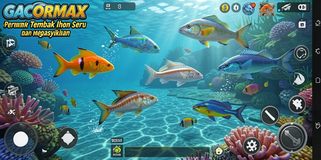 Tampilan gameplay GACORMAX dengan aksi menembak ikan yang seru.