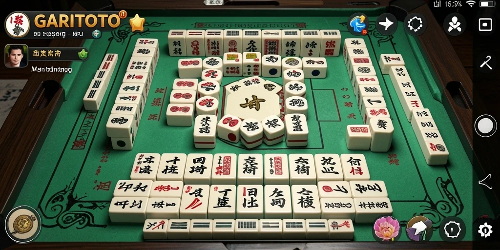 Tampilan gameplay seru di GARITOTO saat mencocokkan ubin Mahjong.