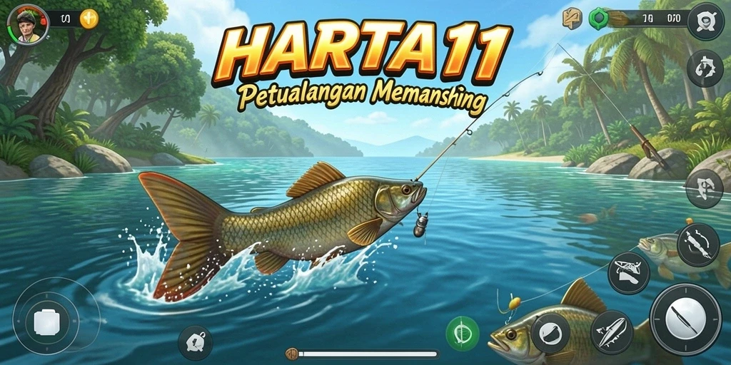 Tampilan gameplay HARTA11 yang menarik dengan suasana memancing yang menawan.