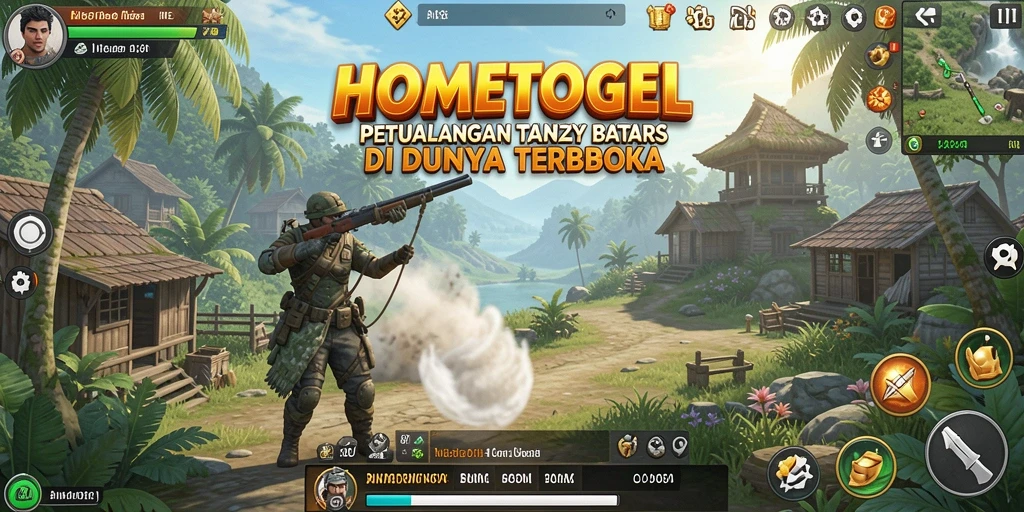 Screenshot gameplay HOMETOGEL yang menampilkan petualangan di dunia terbuka.