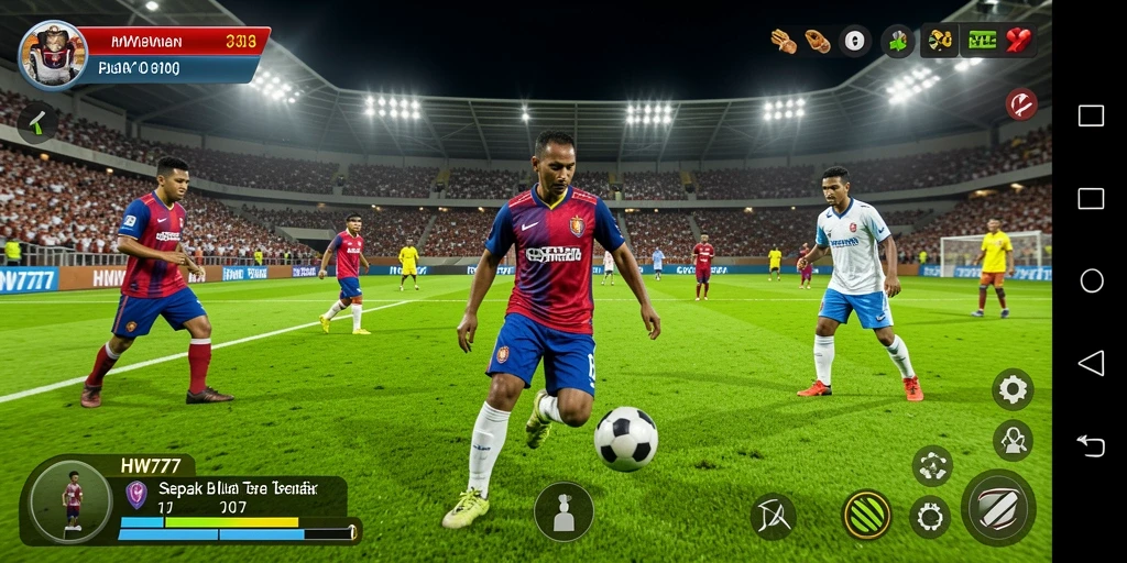 Screenshot HW777 menampilkan serunya pertandingan sepak bola.