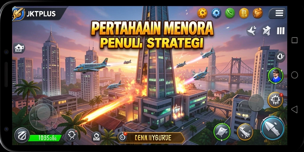 Tangkapan layar JKTPLUS menampilkan aksi menara pertahanan yang epik.