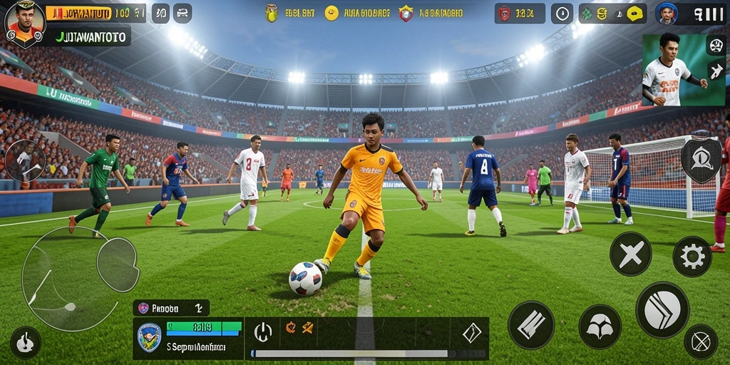 Tampilan gameplay seru dari JUTAWANTOTO saat mencetak gol.
