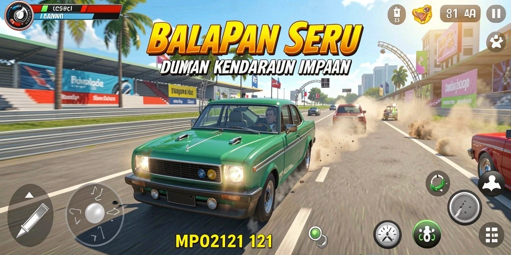 Gameplay balapan seru di MPO2121 dengan kendaraan beragam.