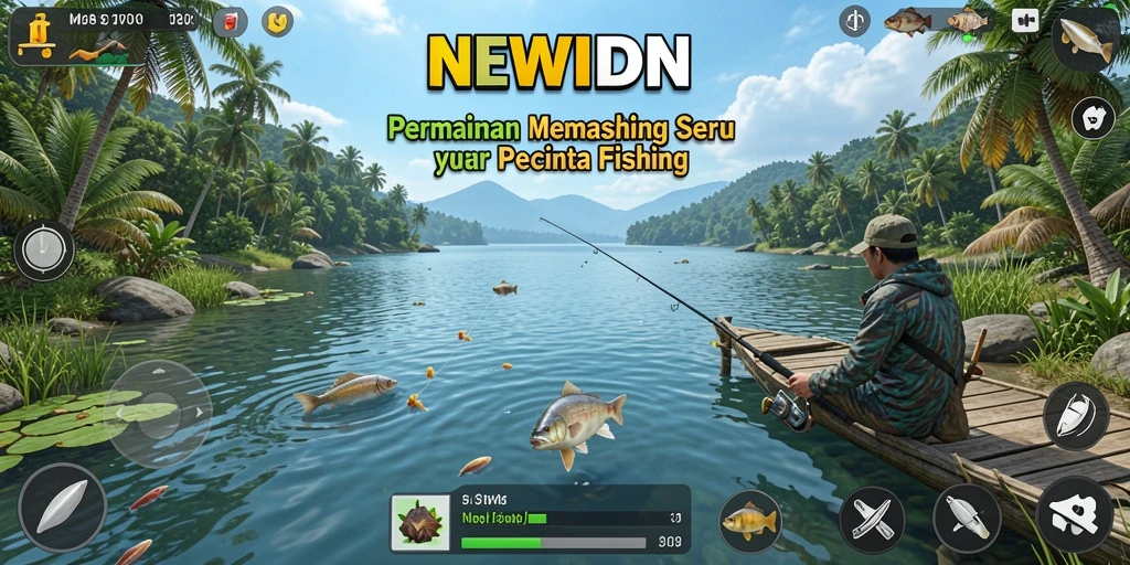 Screenshot gameplay NEWIDN menampilkan aksi memancing yang seru dan menantang.