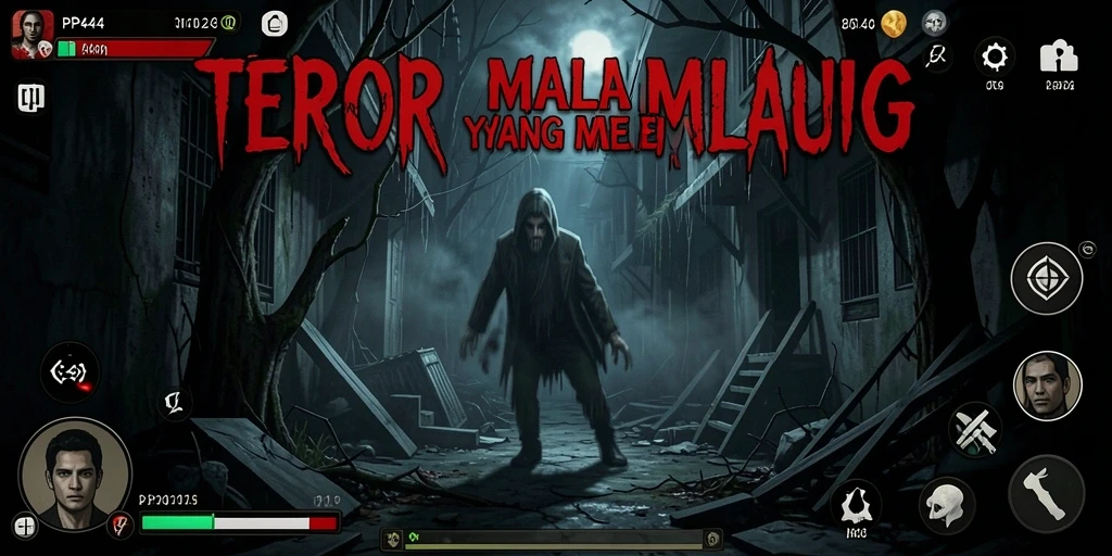 Screenshot gameplay PP444 menampilkan suasana horor yang mencekam dan menegangkan.